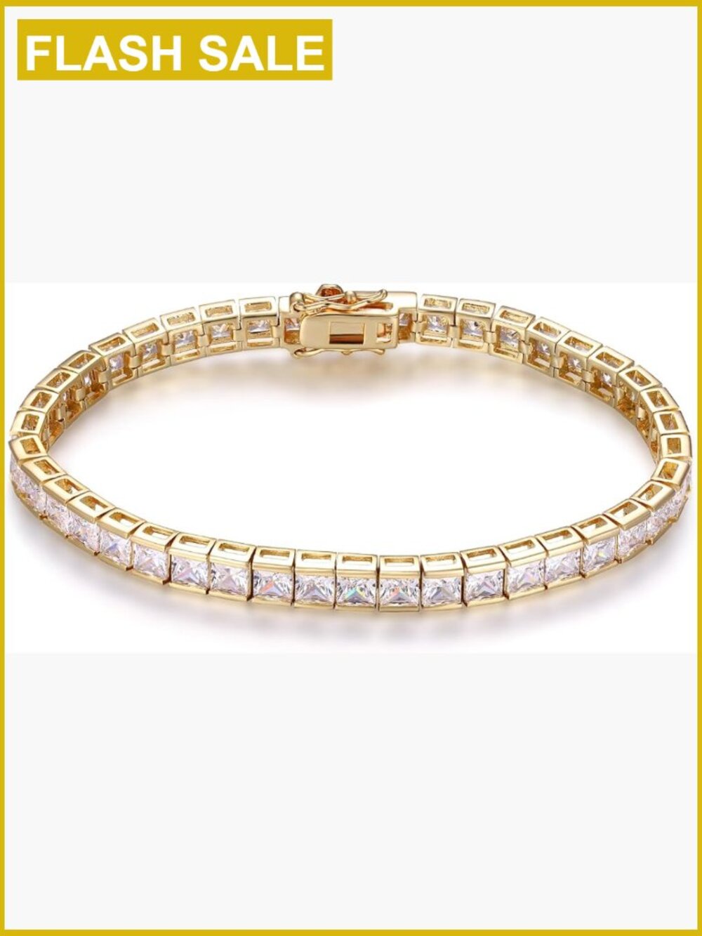 4mm Square CZ Tennis Bracelet 18K Gold Plated Chain